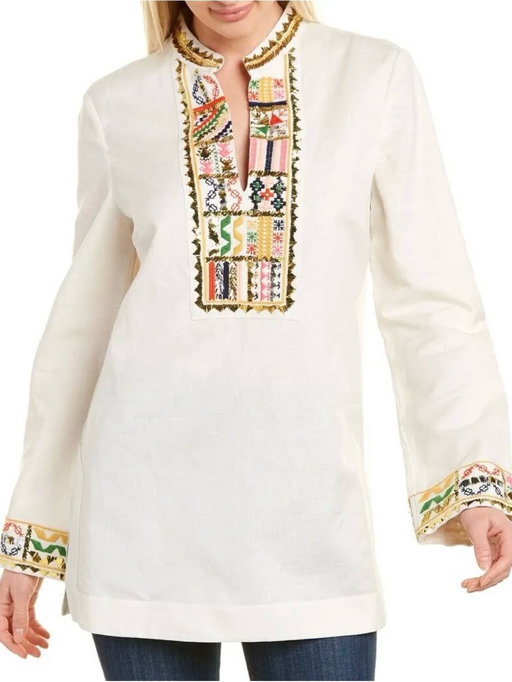Tory Burch Linen Tunic Multicolor Embroidery Sz 6